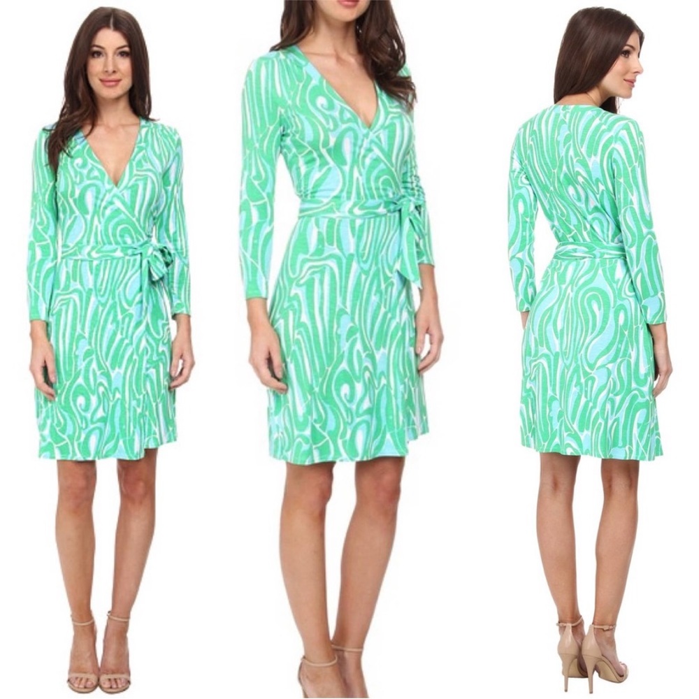 Lilly Pulitzer Meridan Wrap Dress Finders Keepers Size Small green blue - Picture 7 of 9